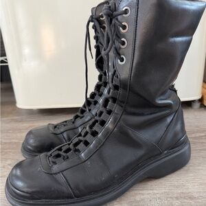 Bacco Bucci Men's Black Leather Lace-Up Tactical Boots